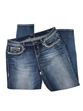Vigoss Women’s Distressed Mid Blue Bootcut Jeans